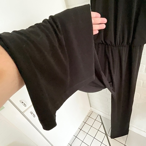 Karen Kane Maxi Jumpsuit Black Wide leg Draped surplice lined top Stretched Sz S - Picture 13 of 16